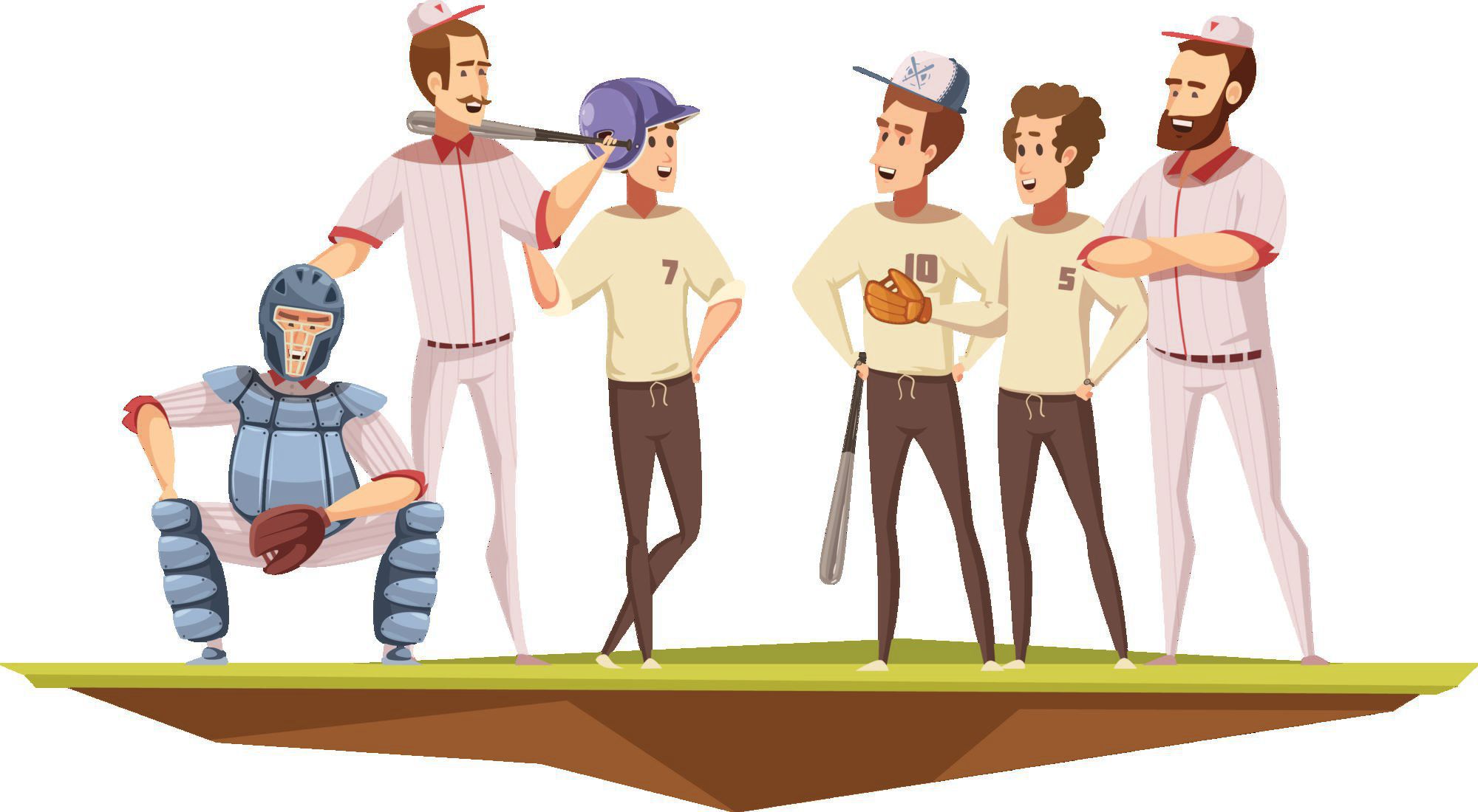 Teenage Boys Baseball Team In Uniform Training Discussion With Coach On Field Poster Retro Cartoon Vector Illustration Teenagers Sport Retro Cartoon